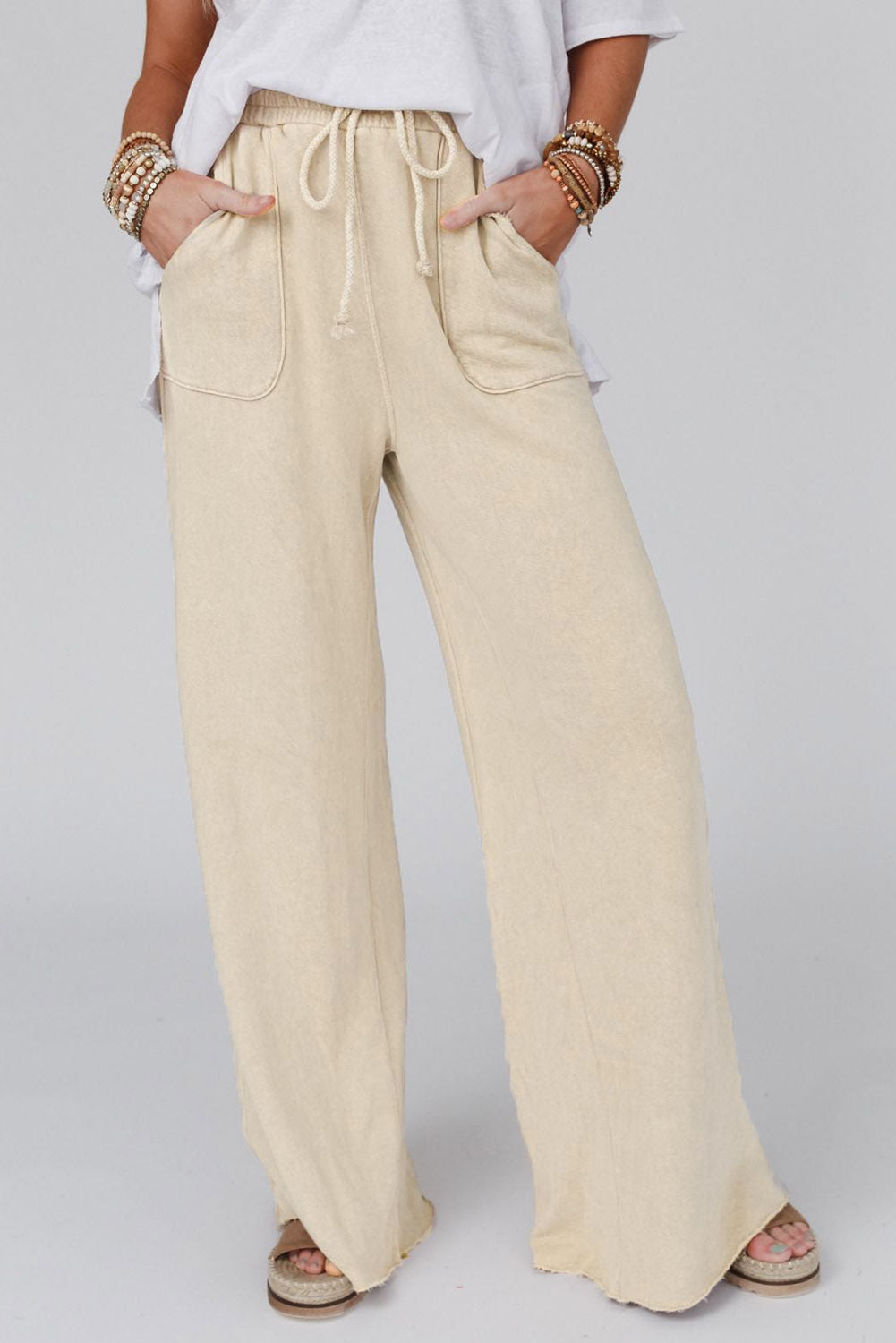 Gray Mineral Washed Drawstring Retro Wide Leg Womens Pants - US2EInc Apparel Plug Ltd. Co