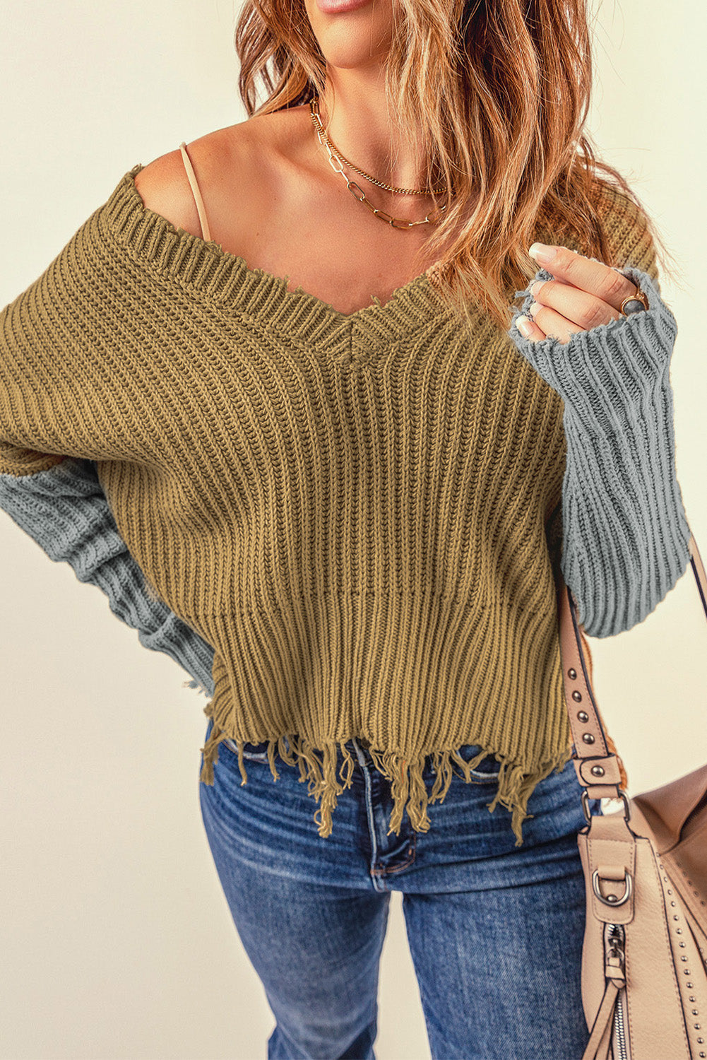 Gray Hollow-out Distressed Tassels Womens Sweater - US2EInc Apparel Plug Ltd. Co