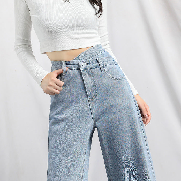 Irregular High Waist Trousers Slimming Jeans Women's Spring New Loose Straight Drapey Mopping Pants