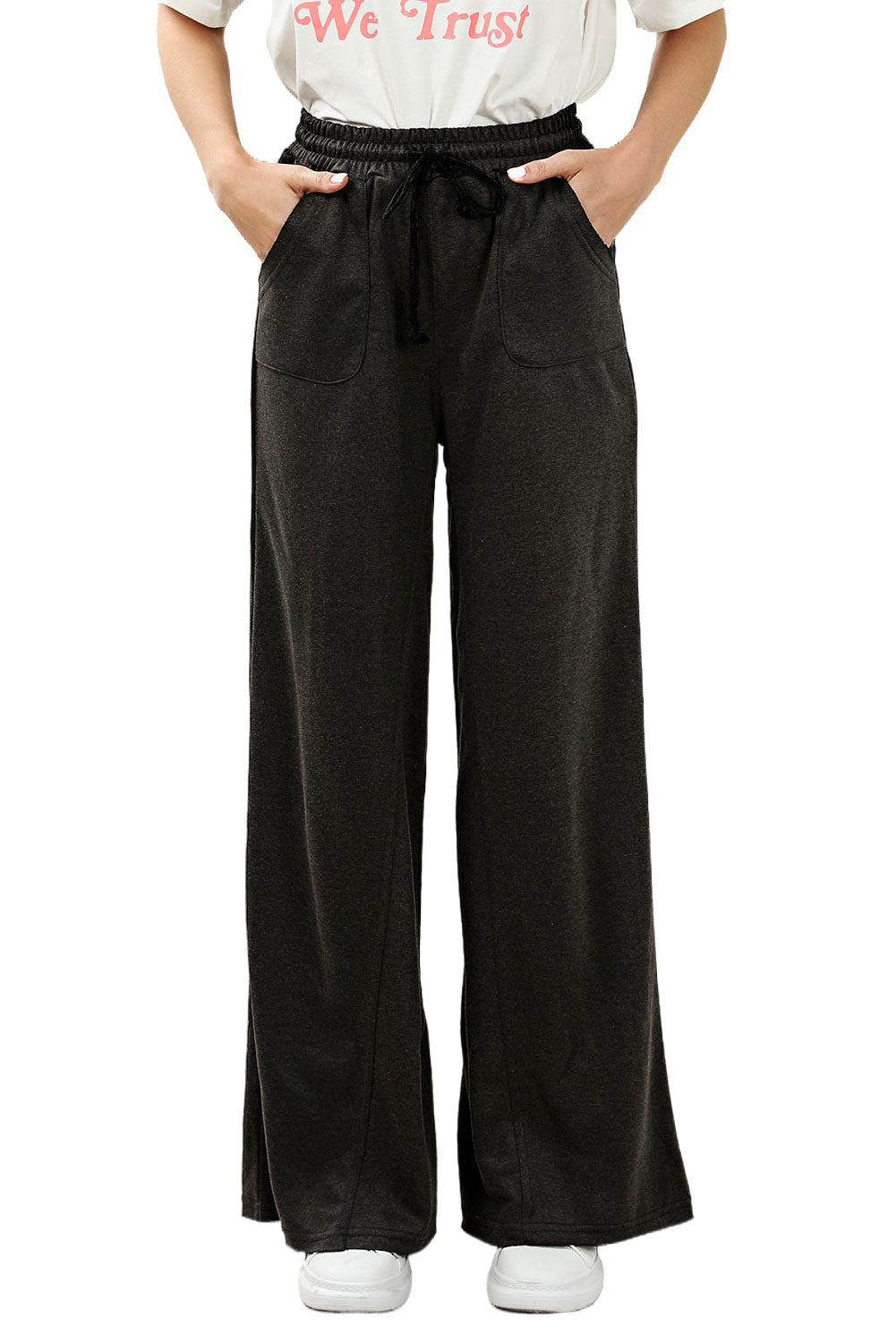 Gray Mineral Washed Drawstring Retro Wide Leg Womens Pants - US2EInc Apparel Plug Ltd. Co