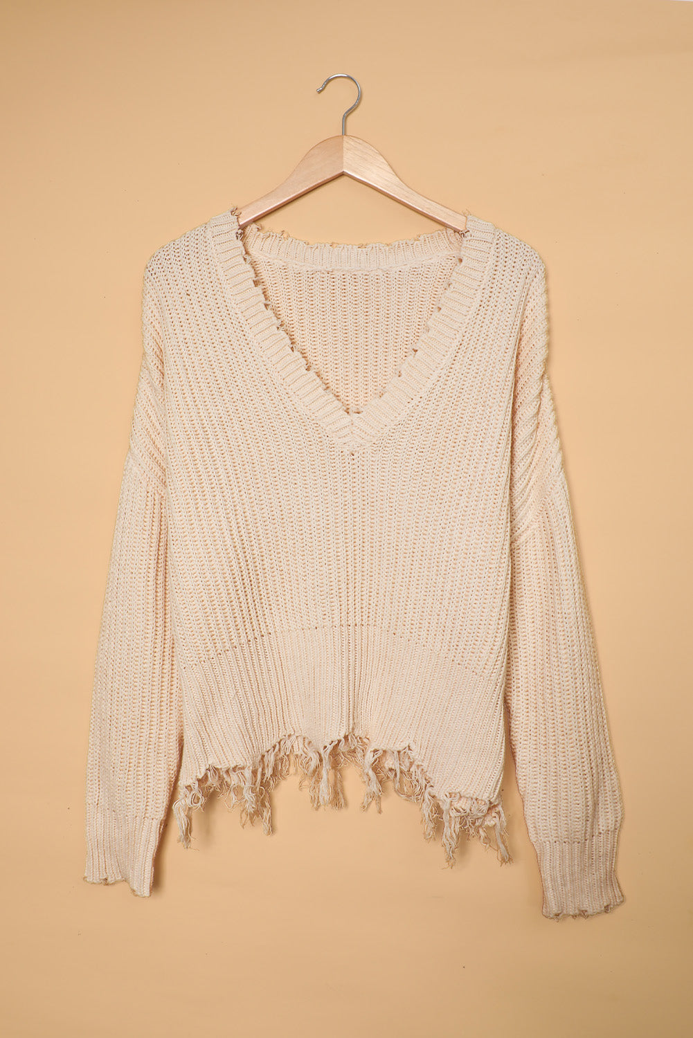 Gray Hollow-out Distressed Tassels Womens Sweater - US2EInc Apparel Plug Ltd. Co