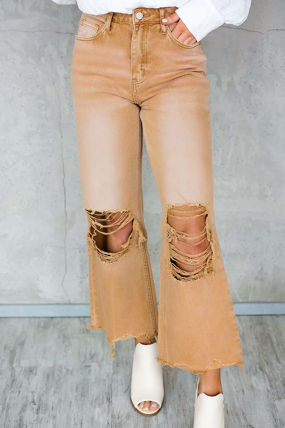 Black Distressed Hollow-out High Waist Cropped Flare Womens Jeans - US2EInc Apparel Plug Ltd. Co