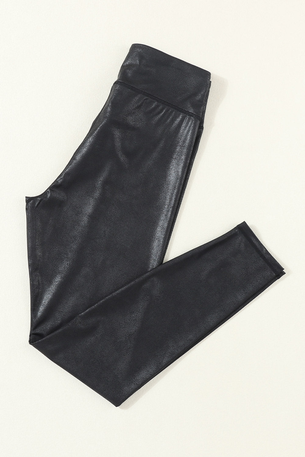 Black Crossed Dip Waist Sleek Leather Womens Leggings - US2EInc Apparel Plug Ltd. Co