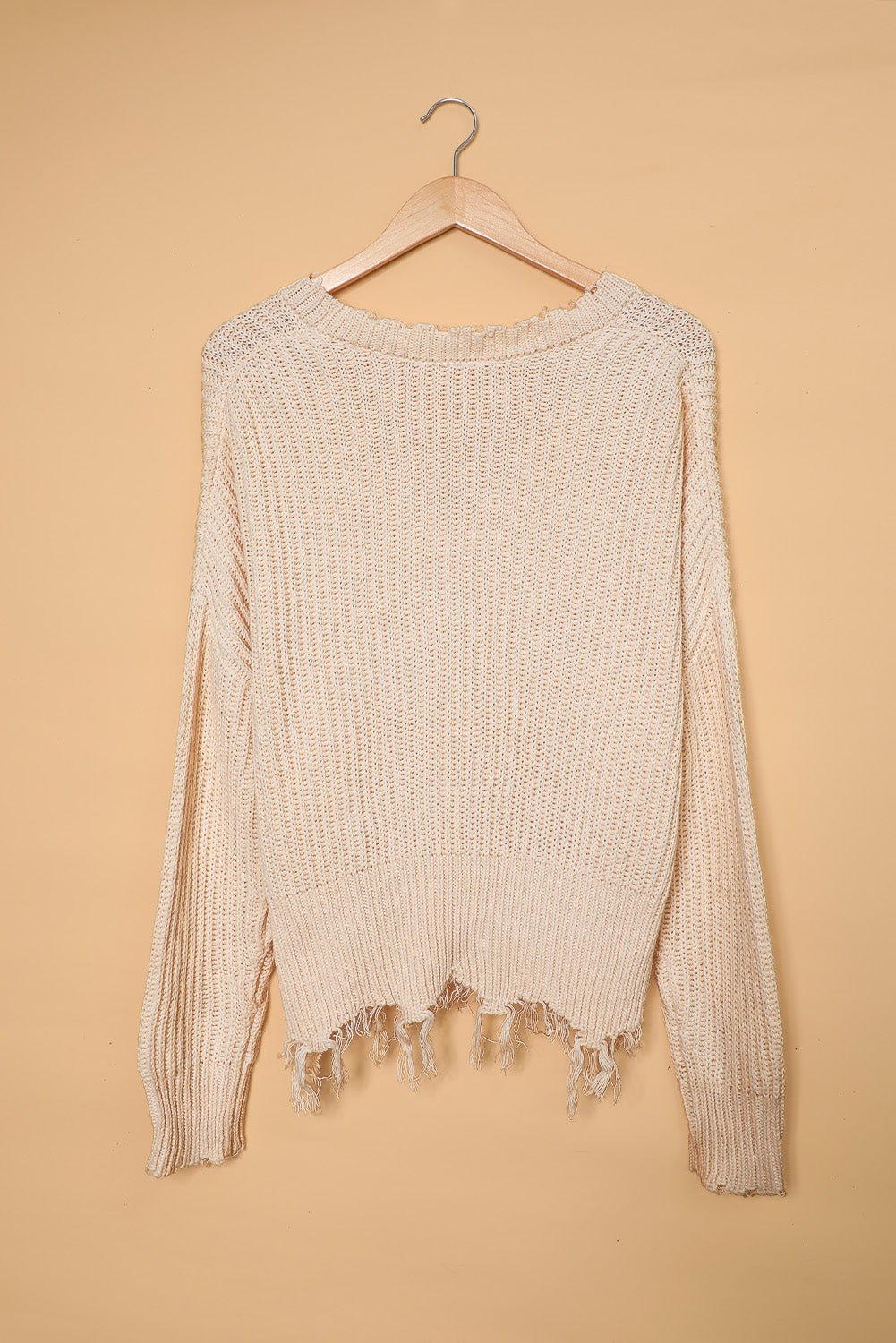 Gray Hollow-out Distressed Tassels Womens Sweater - US2EInc Apparel Plug Ltd. Co
