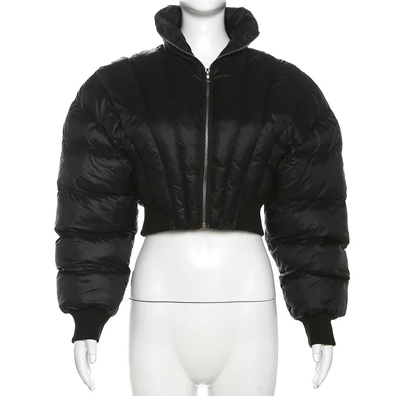 Bubble Puffer Coats Crop Black Jacket Casual Thick Warm Down Cropped Coat  Women Y2K Clothes Streetwear Winter Sexy Jakcets