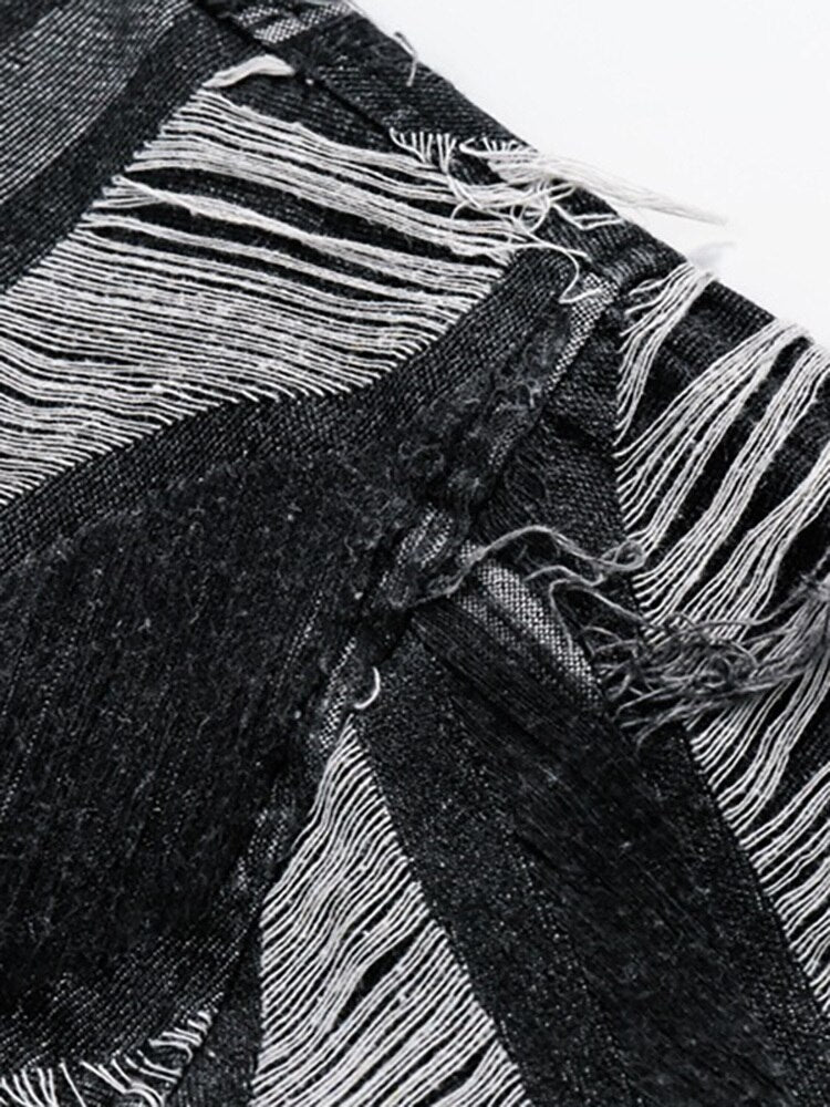 Women's Denim Coat Destroy Wash Brushed Gradient Ripped Do Old Long Sleeve Holes Jackets