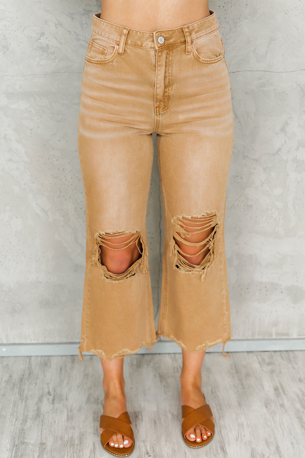 Black Distressed Hollow-out High Waist Cropped Flare Womens Jeans - US2EInc Apparel Plug Ltd. Co