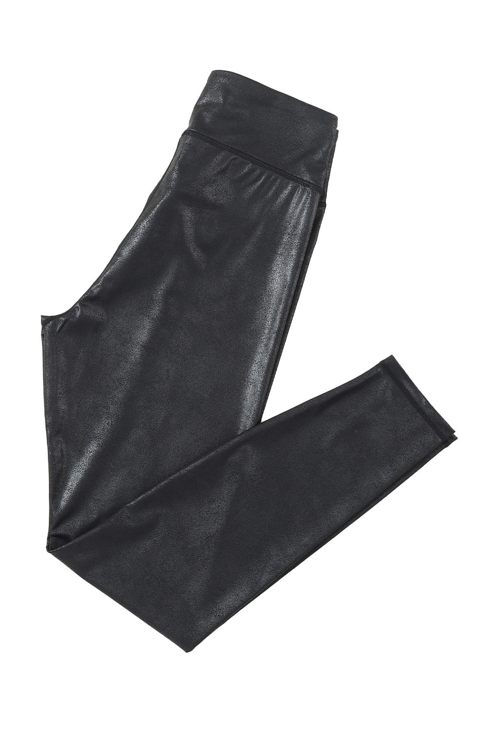 Black Crossed Dip Waist Sleek Leather Womens Leggings - US2EInc Apparel Plug Ltd. Co