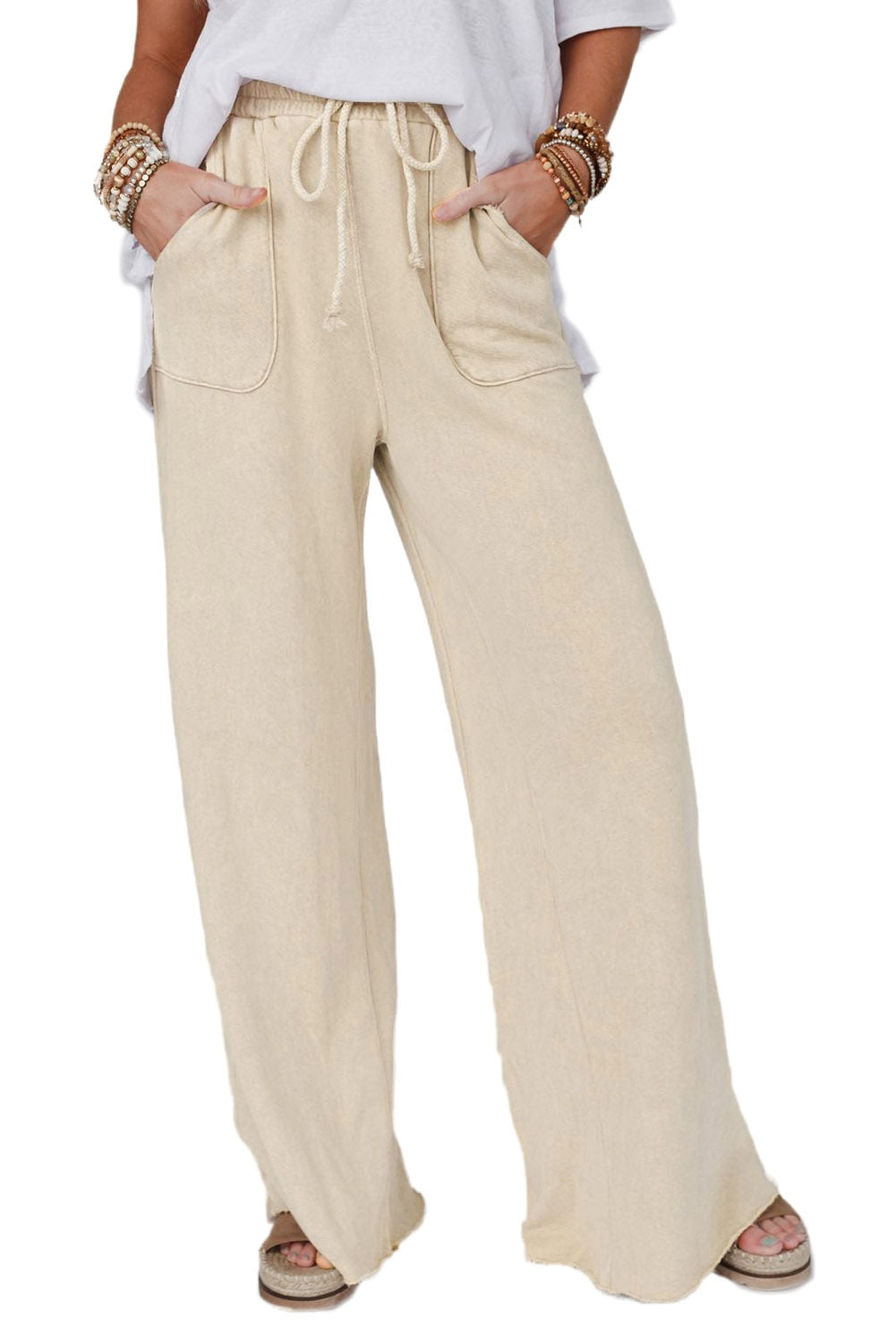 Gray Mineral Washed Drawstring Retro Wide Leg Womens Pants - US2EInc Apparel Plug Ltd. Co