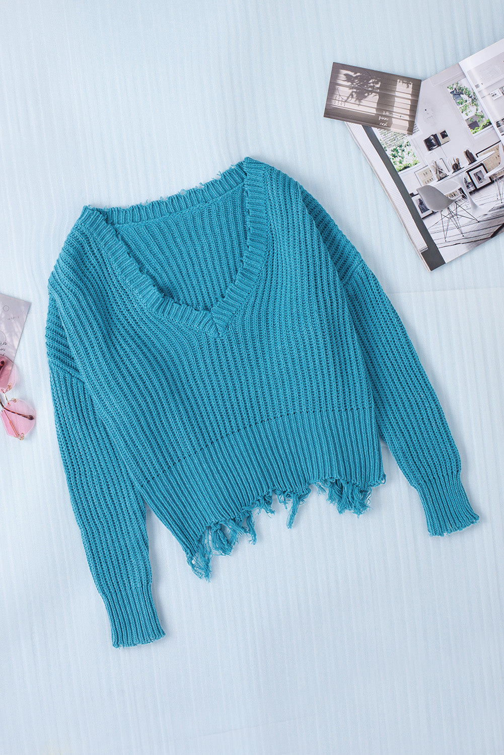 Gray Hollow-out Distressed Tassels Womens Sweater - US2EInc Apparel Plug Ltd. Co
