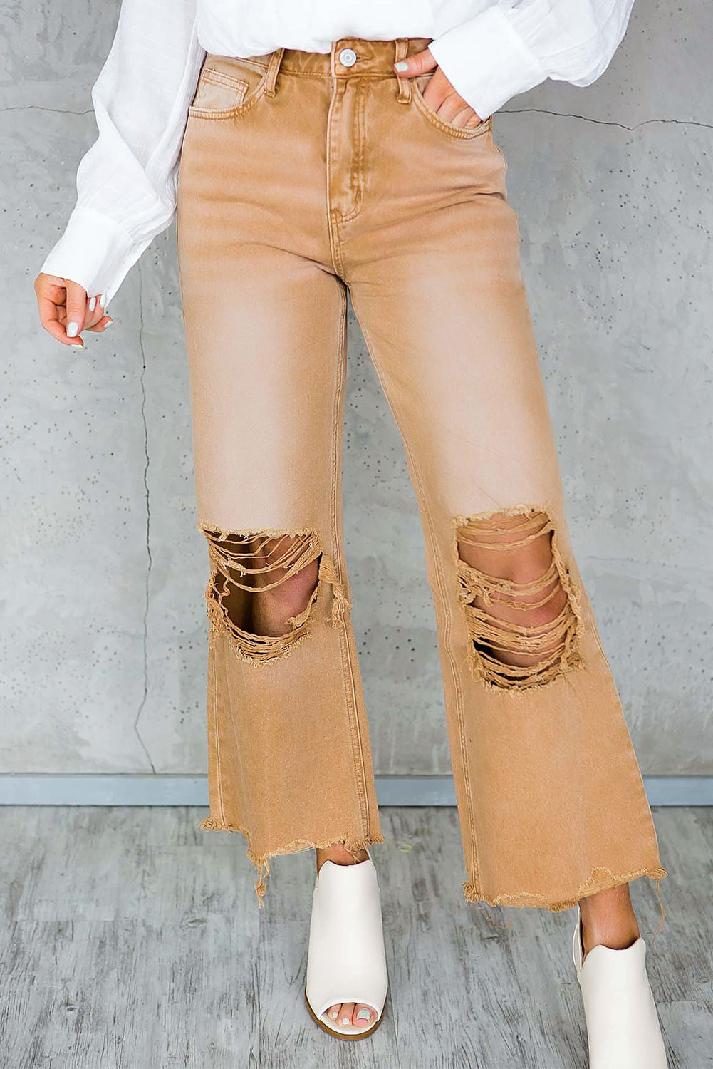 Black Distressed Hollow-out High Waist Cropped Flare Womens Jeans - US2EInc Apparel Plug Ltd. Co