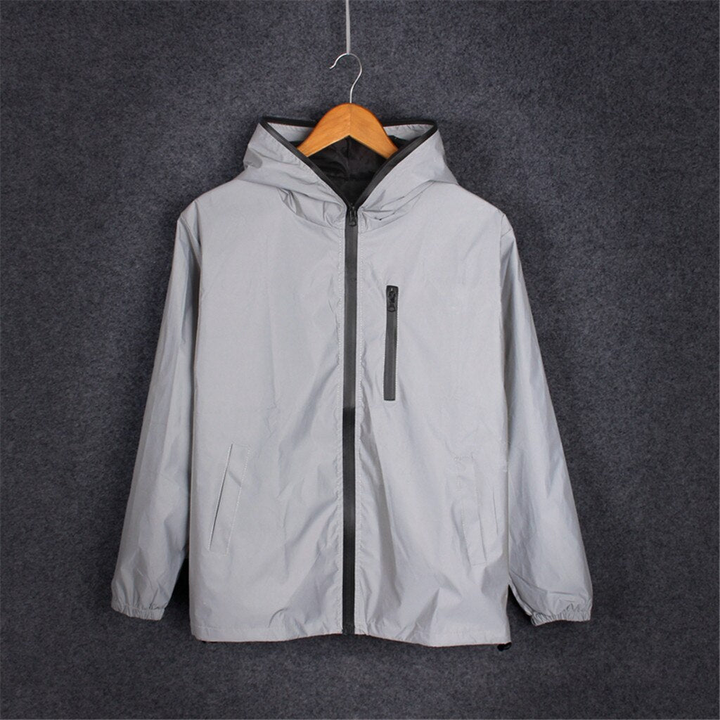 Hip Hop Reflective Noctilucent Hooded Jacket New Running Sporting Mens - US2EInc Apparel Plug Ltd. Co