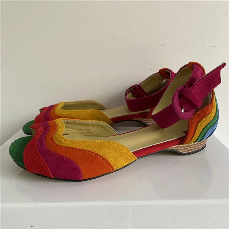 Colorful Sandals Women Peep Toe Chunky Square High Heel Rainbow - US2EInc Apparel Plug Ltd. Co