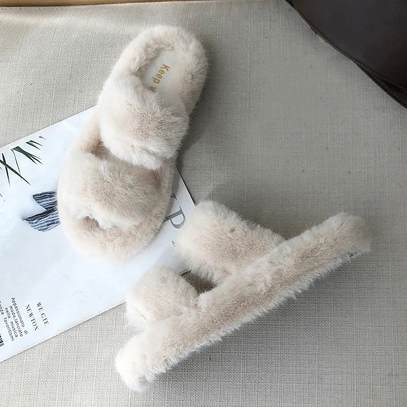 Luxury Women Fluffy Fur Slippers Slides Shoes - US2EInc Apparel Plug Ltd. Co