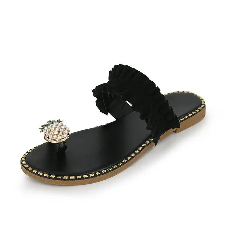 Women Flat Sandals Pineapple Beaded Slippers Shoes - US2EInc Apparel Plug Ltd. Co