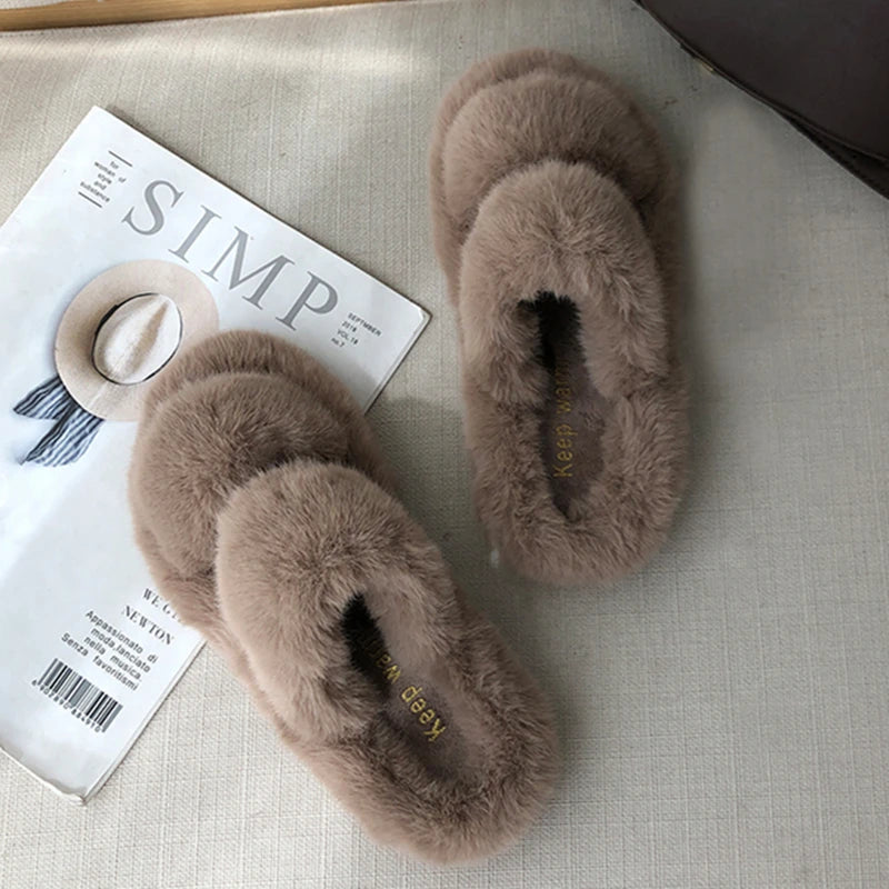 Luxury Women Fluffy Fur Slippers Slides Shoes - US2EInc Apparel Plug Ltd. Co