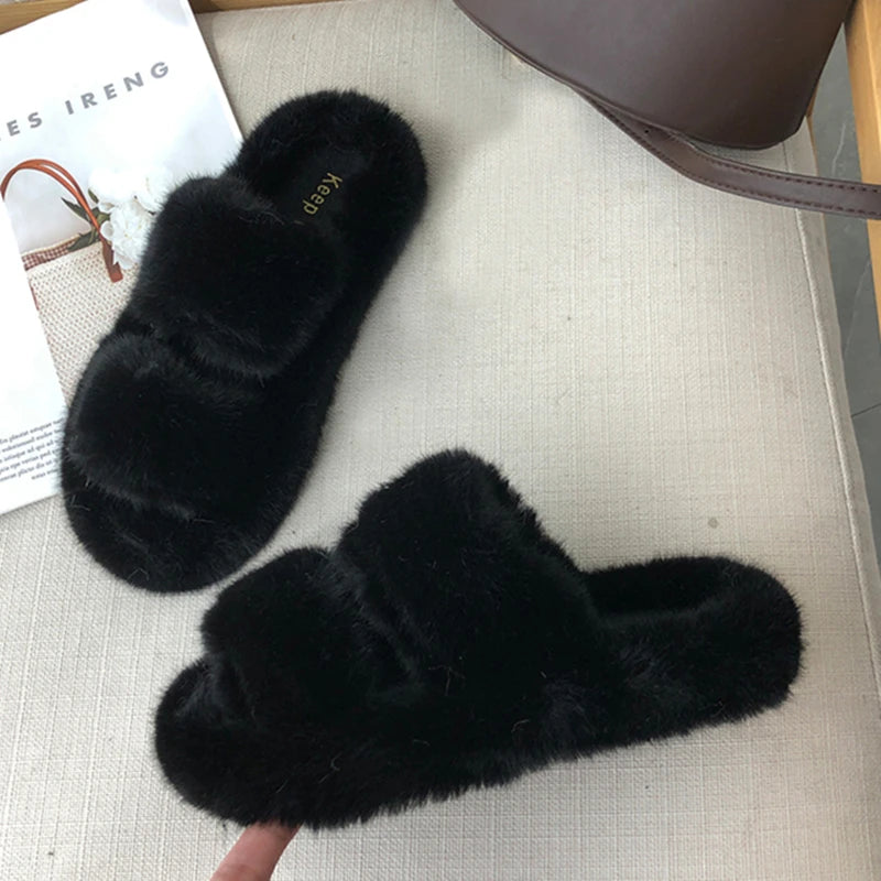 Luxury Women Fluffy Fur Slippers Slides Shoes - US2EInc Apparel Plug Ltd. Co