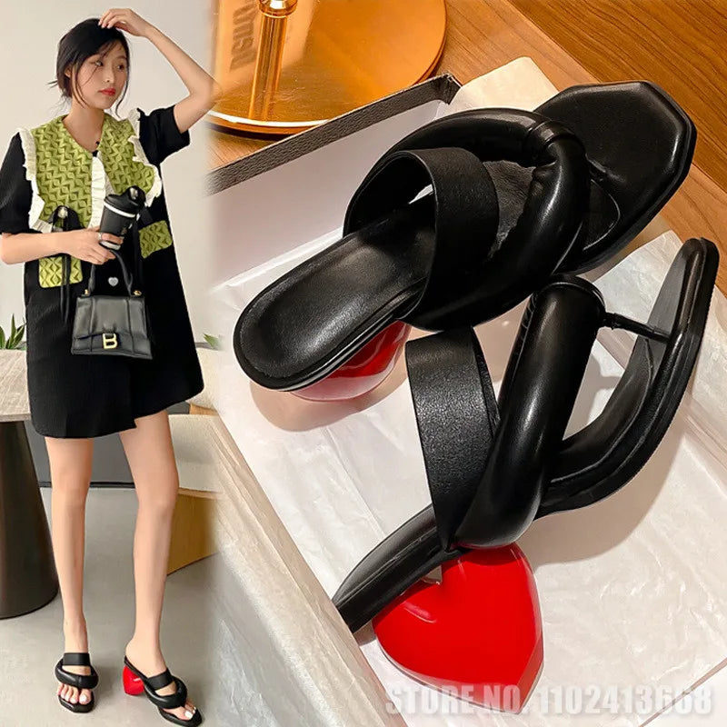Cowhide Love Shaped High Heel Women's Shoes Slippers - US2EInc Apparel Plug Ltd. Co