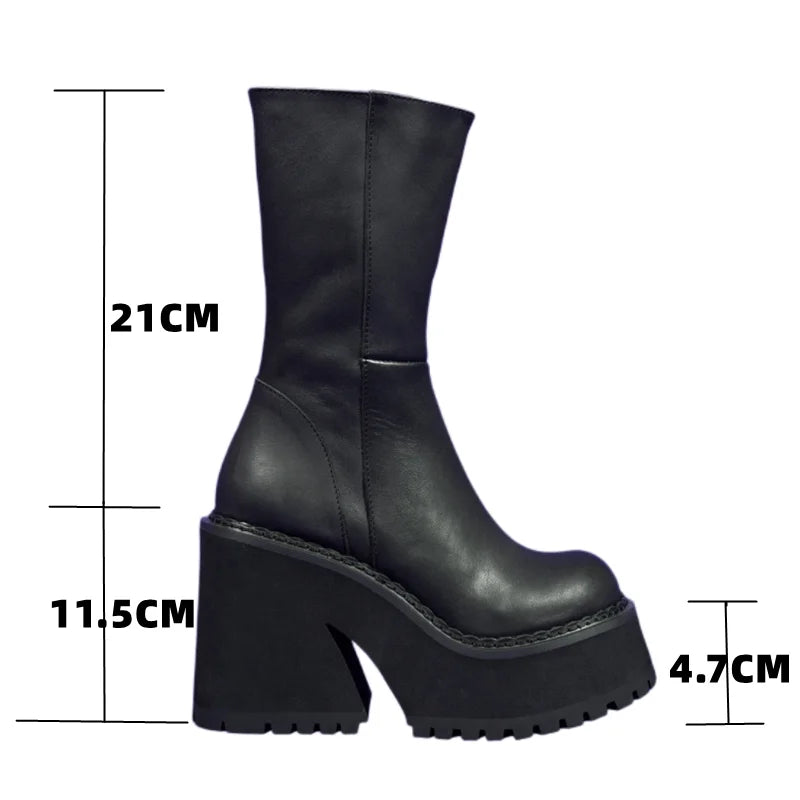 Platform Genuine Leather Ankle Boots Shoes Womens Mid Calf Ankle - US2EInc Apparel Plug Ltd. Co