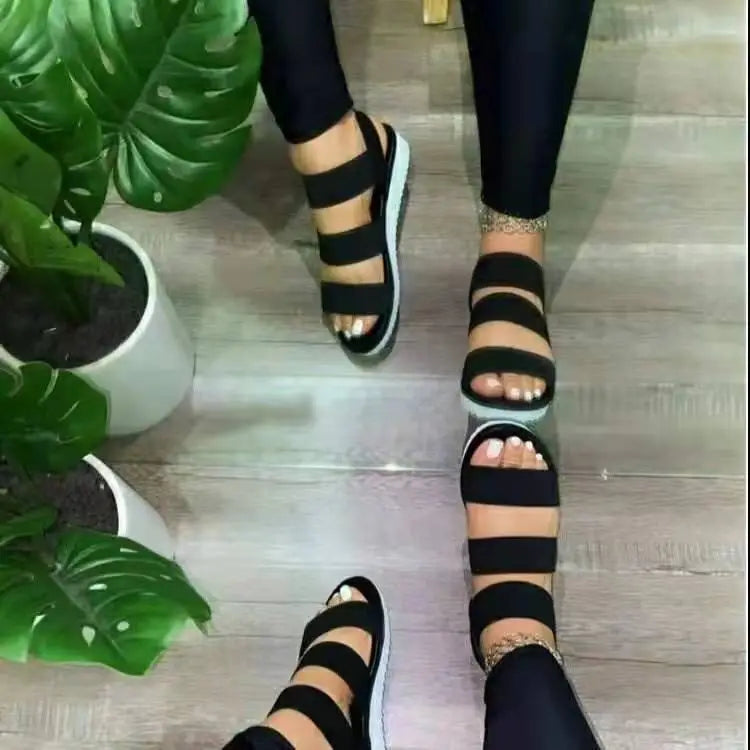 New Women Flat Heel Platform Cross Strap Open Toe Sandals - US2EInc Apparel Plug Ltd. Co