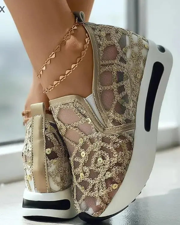 GIGIFOX Platform Floral Embroidery Sneakers Women - US2EInc Apparel Plug Ltd. Co
