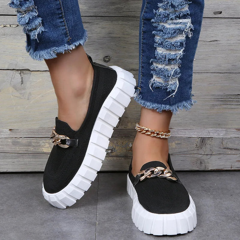New Women Shoes Fashion Slip on Flat Casual Shoes Metal Platform Breathable - US2EInc Apparel Plug Ltd. Co