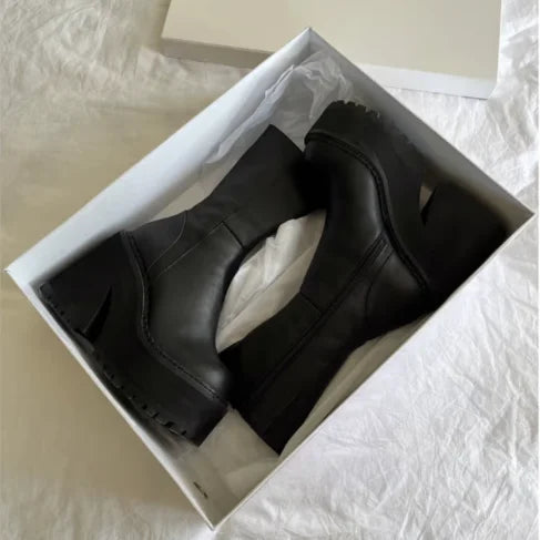 Platform Genuine Leather Ankle Boots Shoes Womens Mid Calf Ankle - US2EInc Apparel Plug Ltd. Co