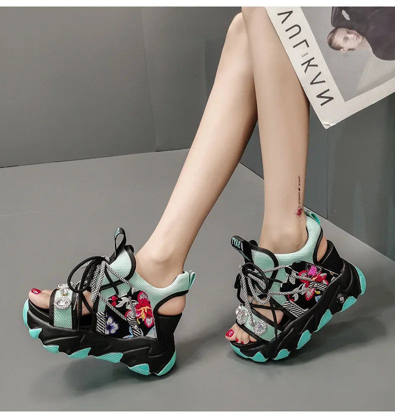Platform Womens Gladiator Sandals Lace Up White Wedges - US2EInc Apparel Plug Ltd. Co