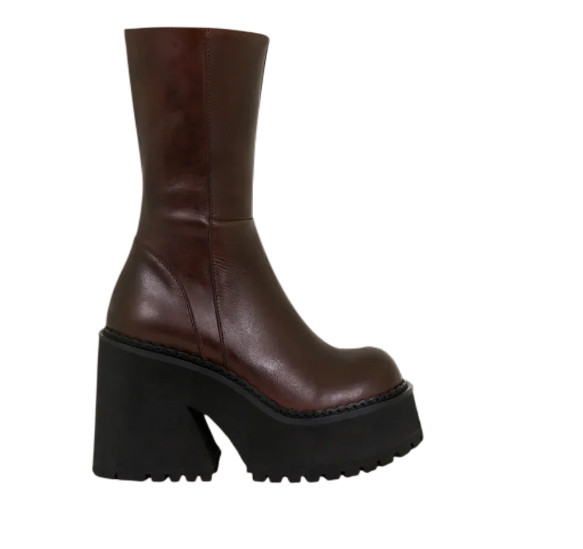 Platform Genuine Leather Ankle Boots Shoes Womens Mid Calf Ankle - US2EInc Apparel Plug Ltd. Co