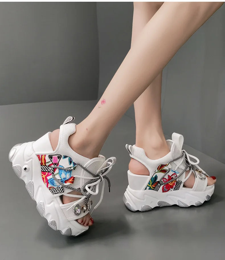 Platform Womens Gladiator Sandals Lace Up White Wedges - US2EInc Apparel Plug Ltd. Co