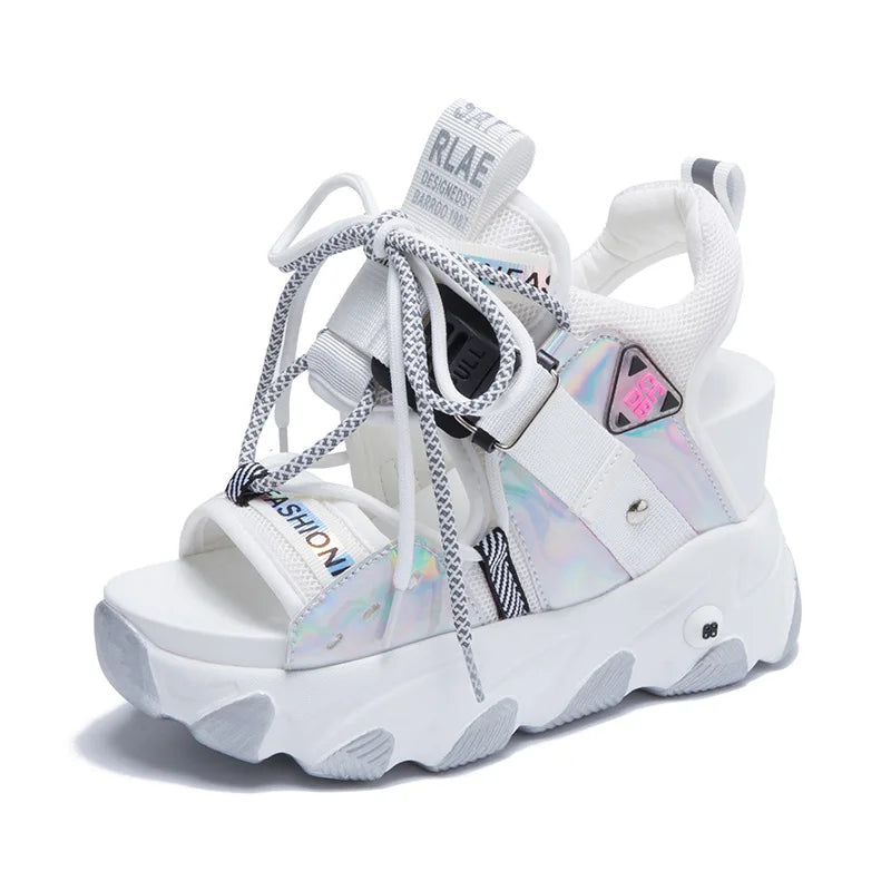 Platform Womens Gladiator Sandals Lace Up White Wedges - US2EInc Apparel Plug Ltd. Co