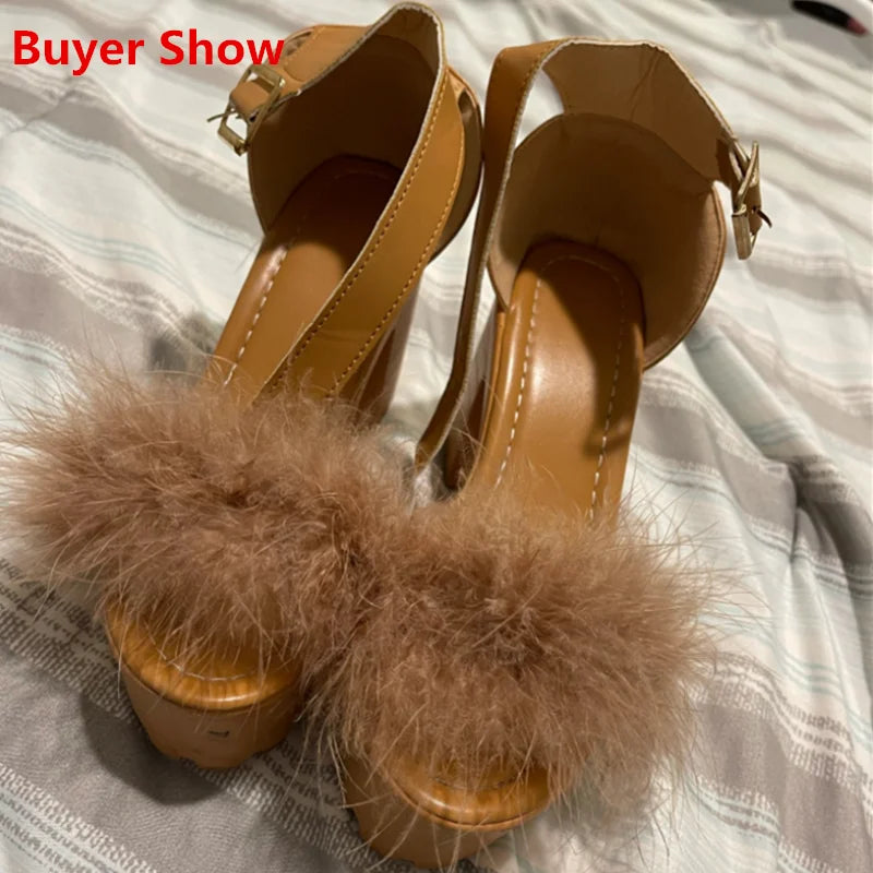 Women's Fashion Thick High Heels Sandals Rhinestone - US2EInc Apparel Plug Ltd. Co