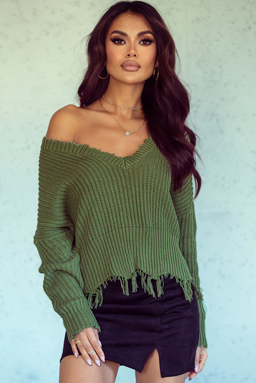 Gray Hollow-out Distressed Tassels Womens Sweater - US2EInc Apparel Plug Ltd. Co