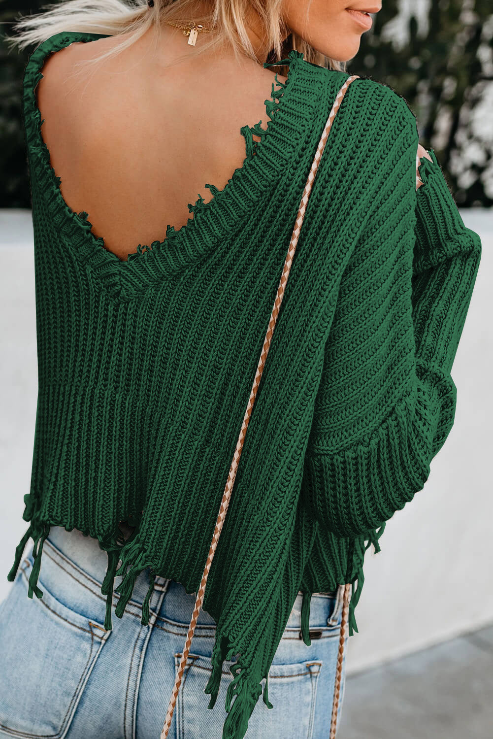 Gray Hollow-out Distressed Tassels Womens Sweater - US2EInc Apparel Plug Ltd. Co