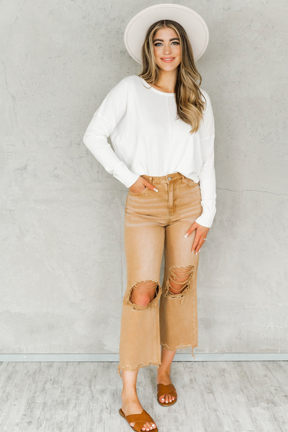 Black Distressed Hollow-out High Waist Cropped Flare Womens Jeans - US2EInc Apparel Plug Ltd. Co