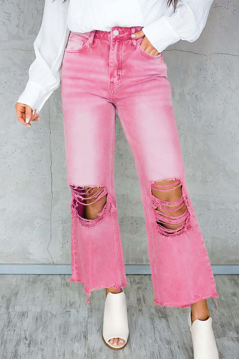 Black Distressed Hollow-out High Waist Cropped Flare Womens Jeans - US2EInc Apparel Plug Ltd. Co