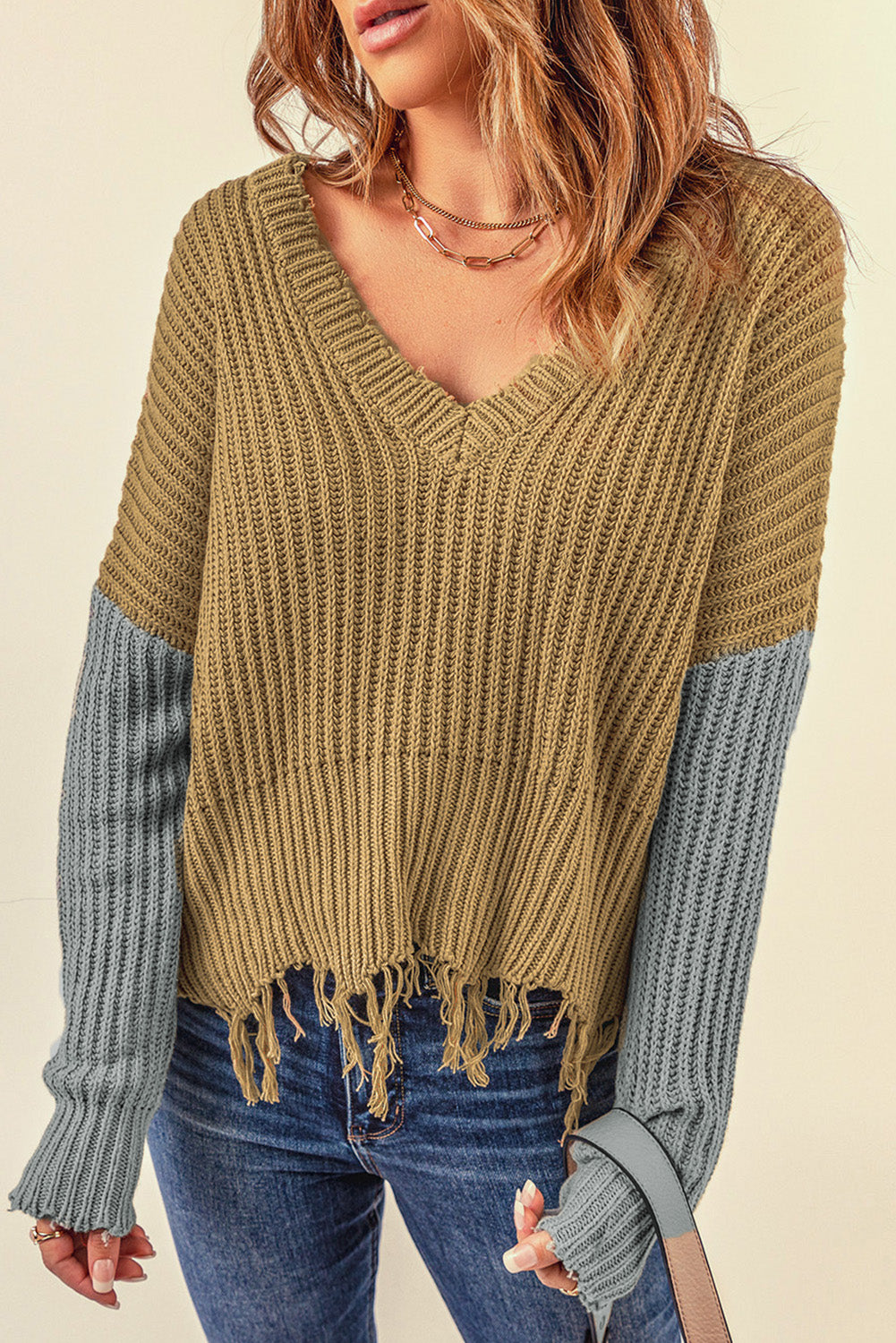 Gray Hollow-out Distressed Tassels Womens Sweater - US2EInc Apparel Plug Ltd. Co