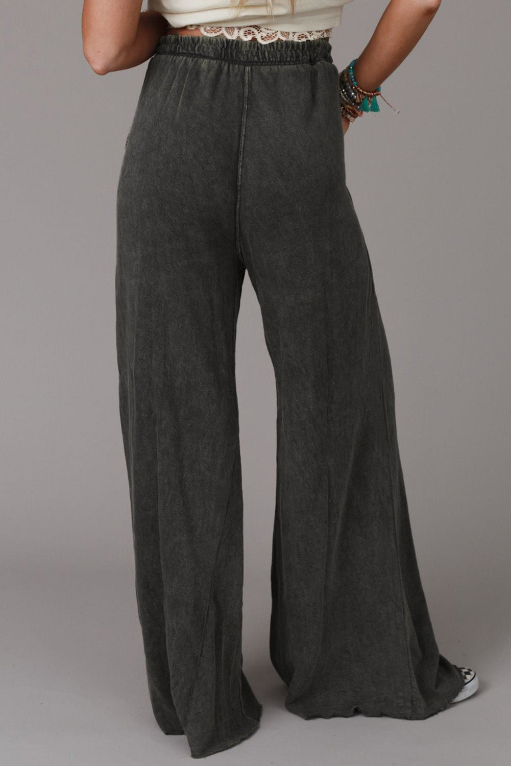 Gray Mineral Washed Drawstring Retro Wide Leg Womens Pants - US2EInc Apparel Plug Ltd. Co