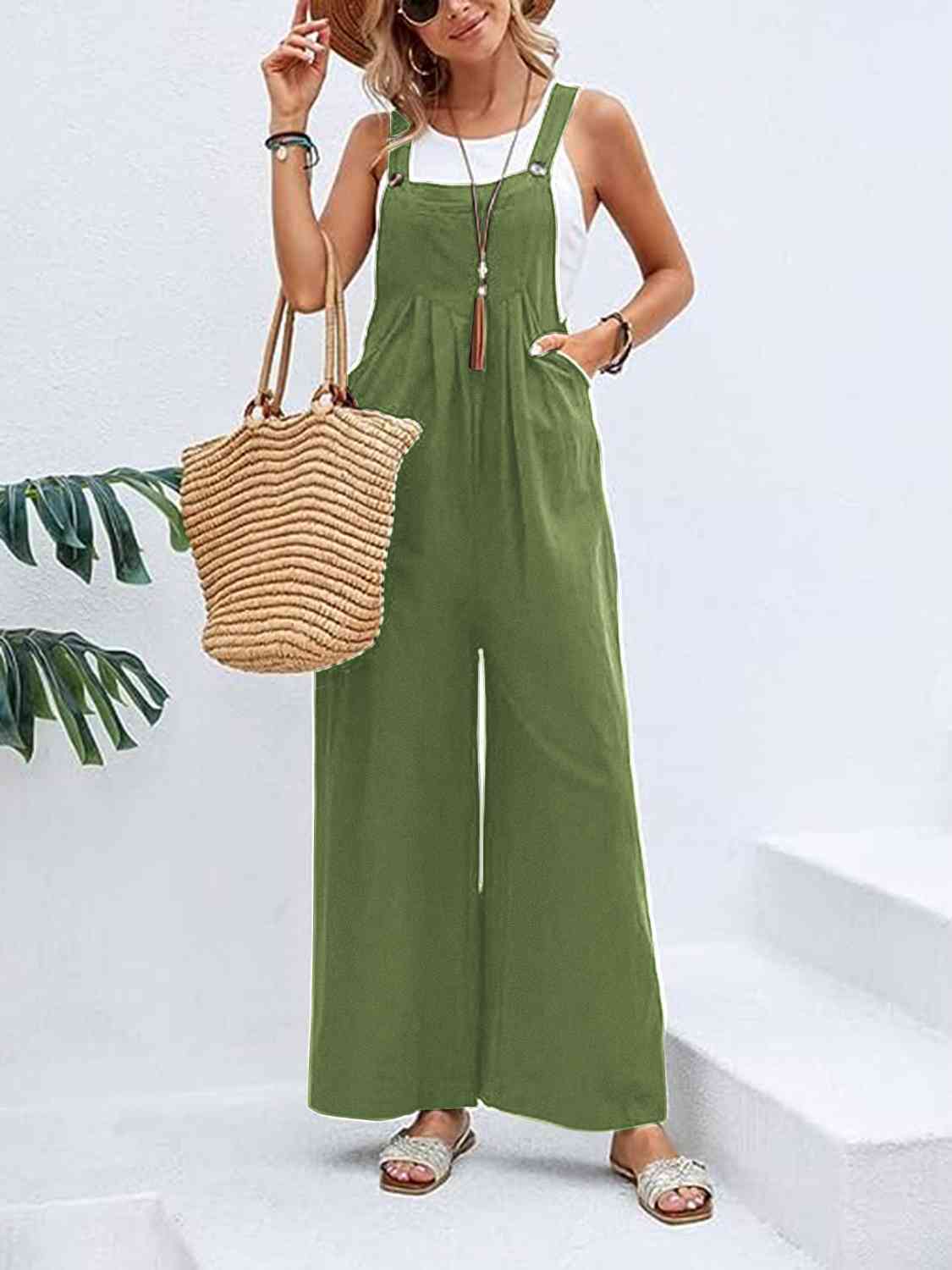 Full Size Wide Leg Womens Overalls with Pockets - US2EInc Apparel Plug Ltd. Co