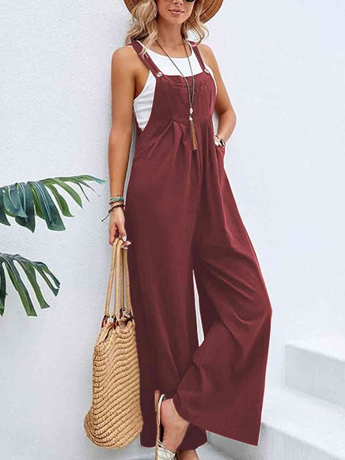 Full Size Wide Leg Womens Overalls with Pockets - US2EInc Apparel Plug Ltd. Co