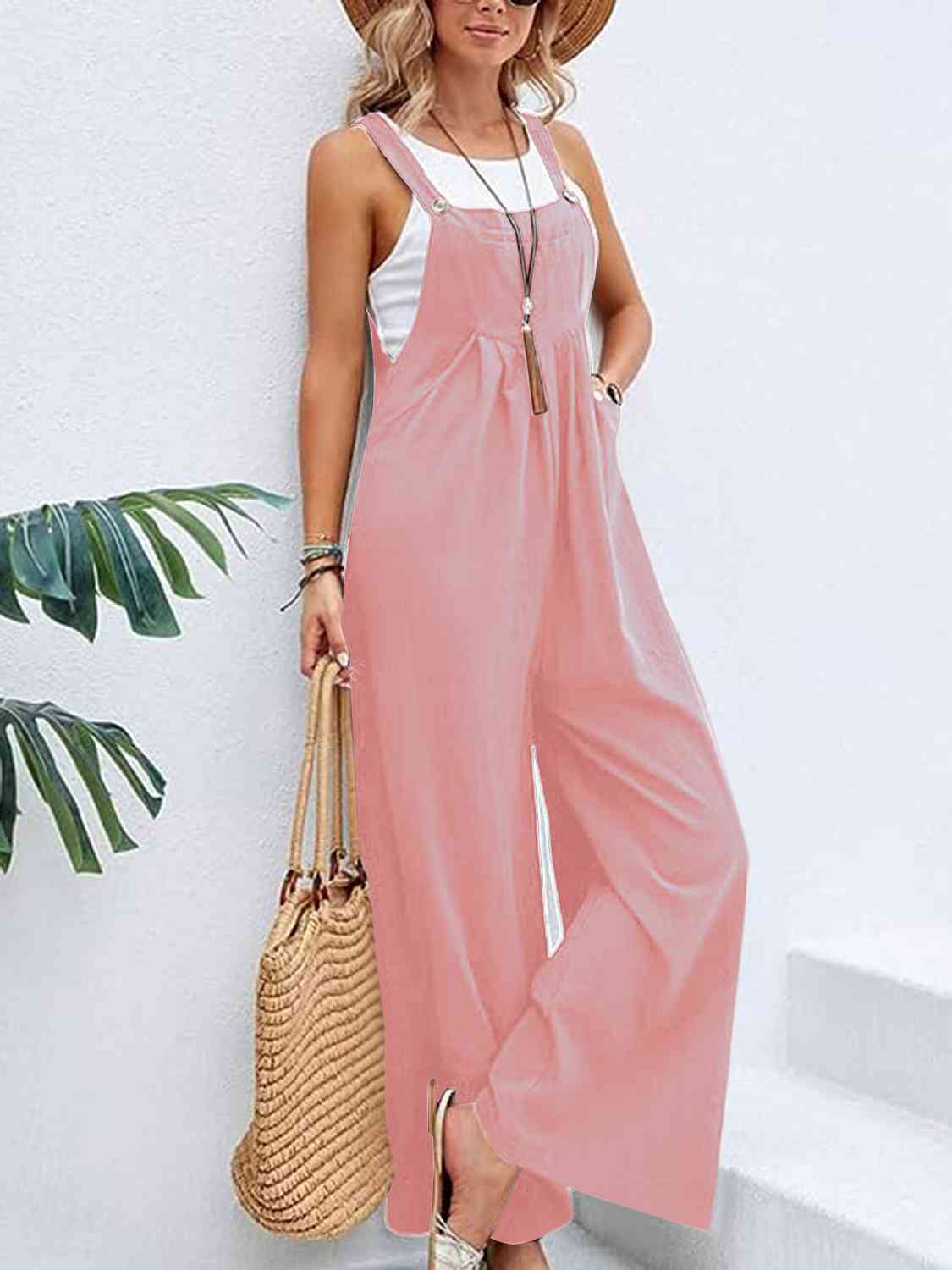 Full Size Wide Leg Womens Overalls with Pockets - US2EInc Apparel Plug Ltd. Co