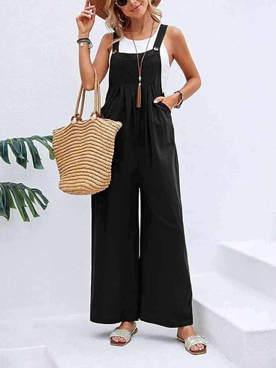 Full Size Wide Leg Womens Overalls with Pockets - US2EInc Apparel Plug Ltd. Co