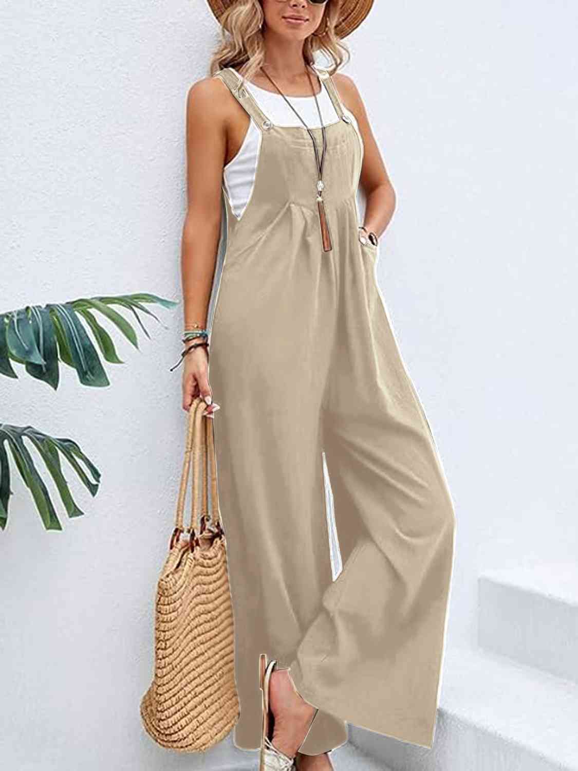Full Size Wide Leg Womens Overalls with Pockets - US2EInc Apparel Plug Ltd. Co