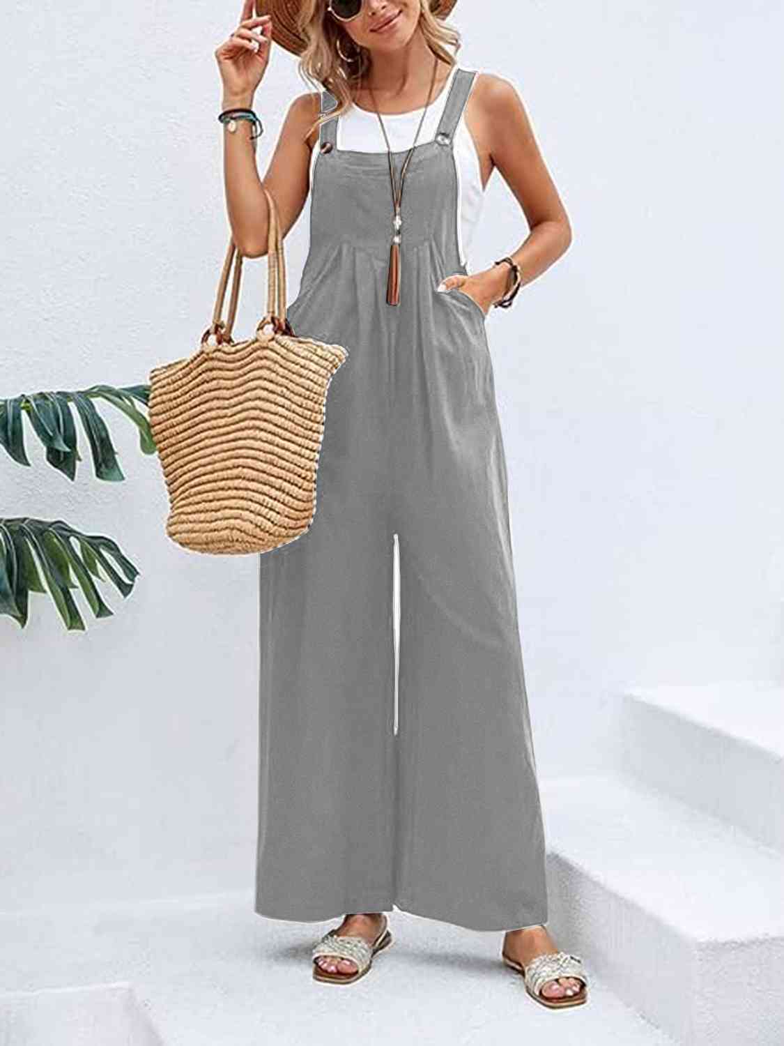 Full Size Wide Leg Womens Overalls with Pockets - US2EInc Apparel Plug Ltd. Co