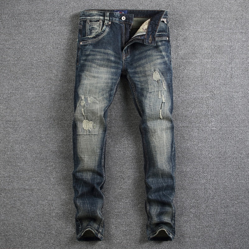 Mens Jeans High Quality Nostalgia Wash Slim Fit Denim Ripped - US2EInc Apparel Plug Ltd. Co