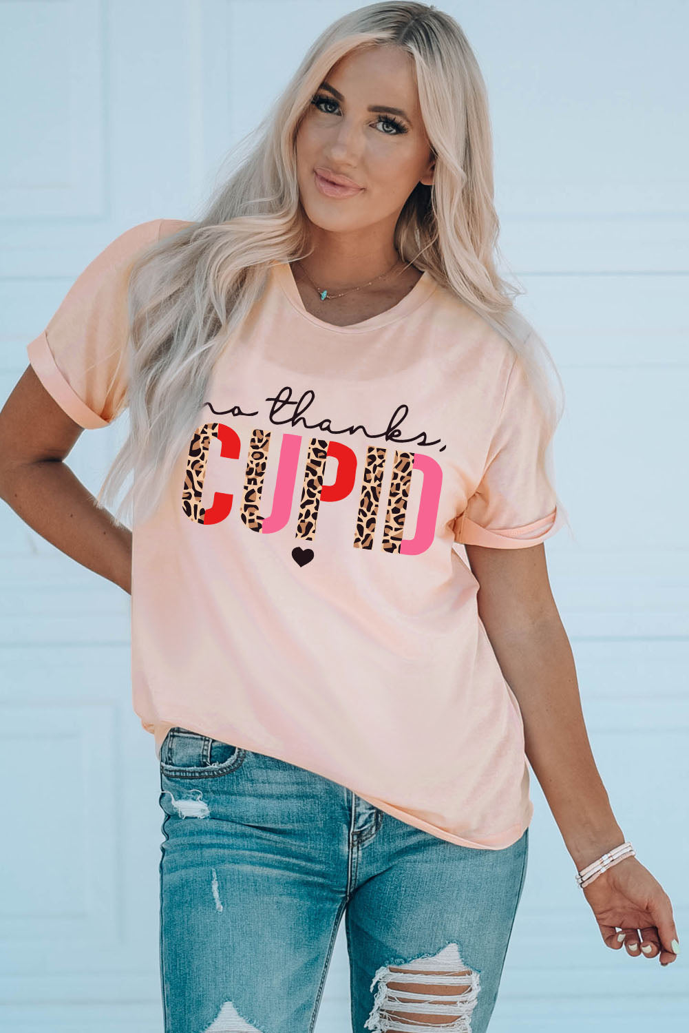 Pink No Thanks CUPID Slogan Graphic Womens T Shirt - US2EInc Apparel Plug Ltd. Co