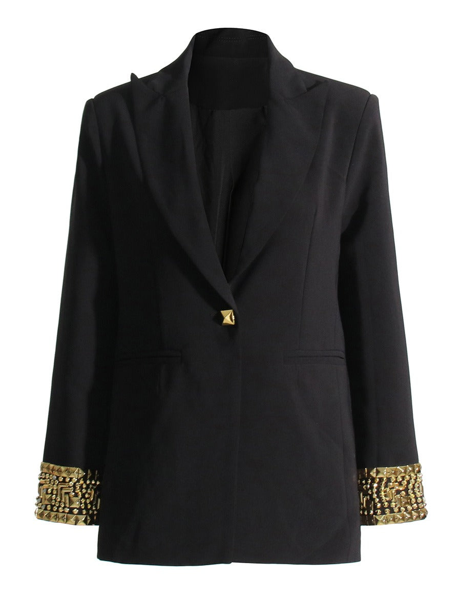 Patchwork Button Blazers For Women Notched Collar Long Sleeve Loose Casual Blazer Spring Female
