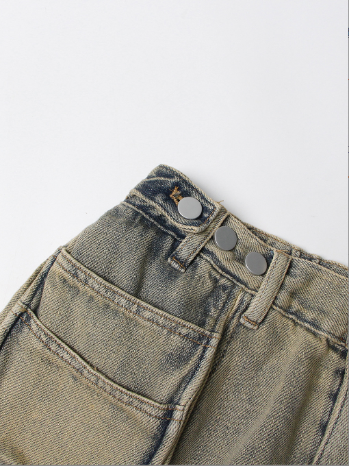 Summer New Loose Multi Pocket Versatile Wide Leg Pants Adjustable Loose Waist Hong Kong Feng Shui Wash Jeans for Women