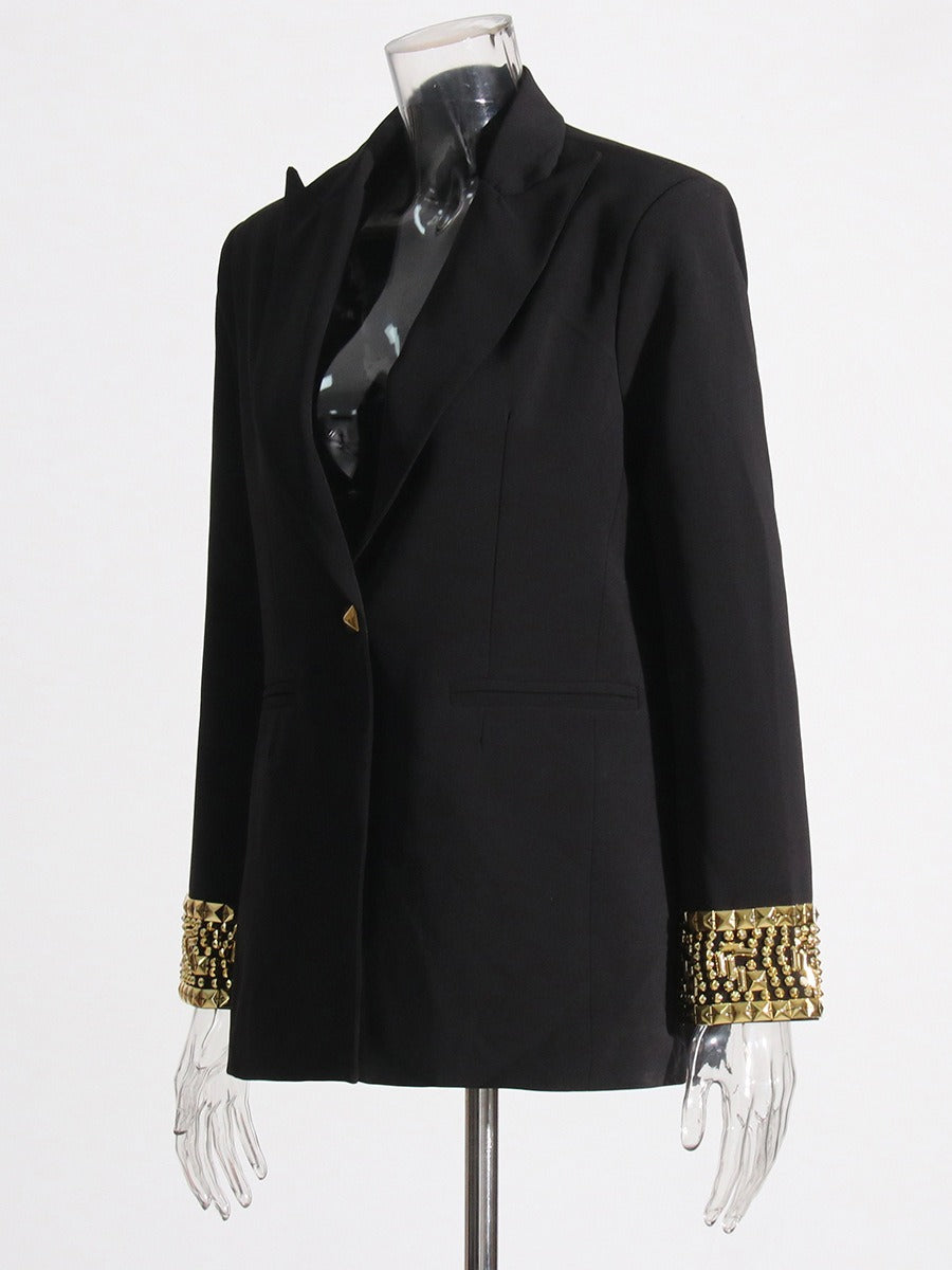Patchwork Button Blazers For Women Notched Collar Long Sleeve Loose Casual Blazer Spring Female