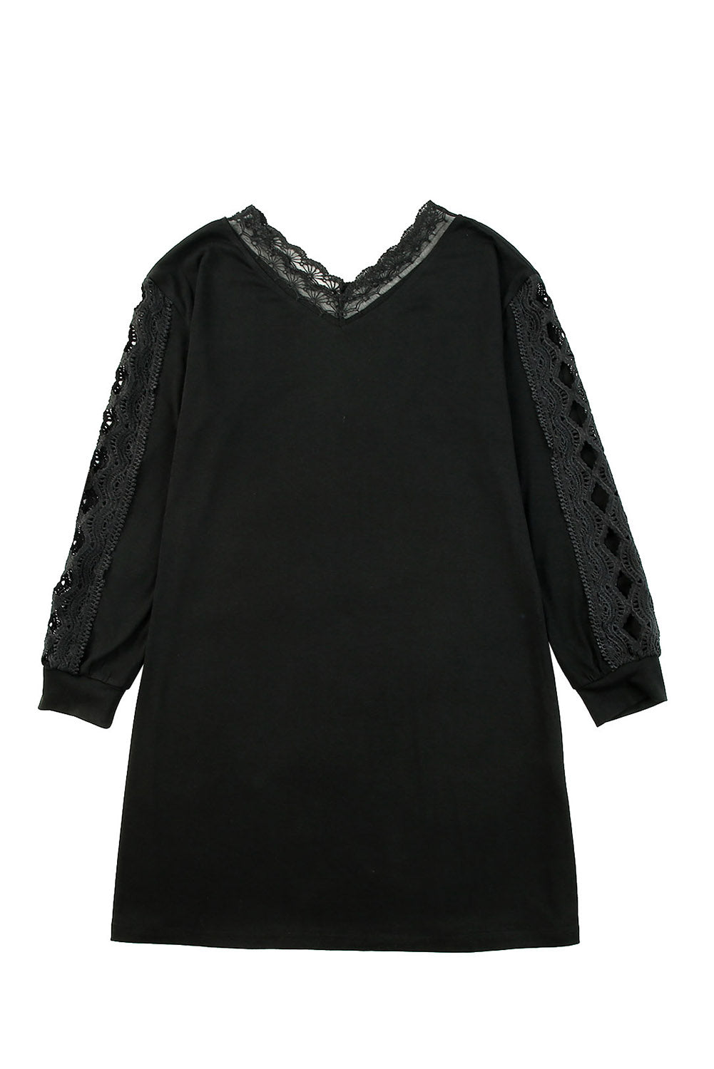 Black Lace Splicing Hollow Out Mini Womens Dress - US2EInc Apparel Plug Ltd. Co